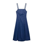 Square Neck Strappy Denim Maxi Dress