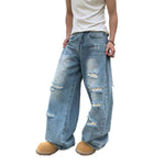 Heavy Distressed Curved Wide Leg Denim Jeans