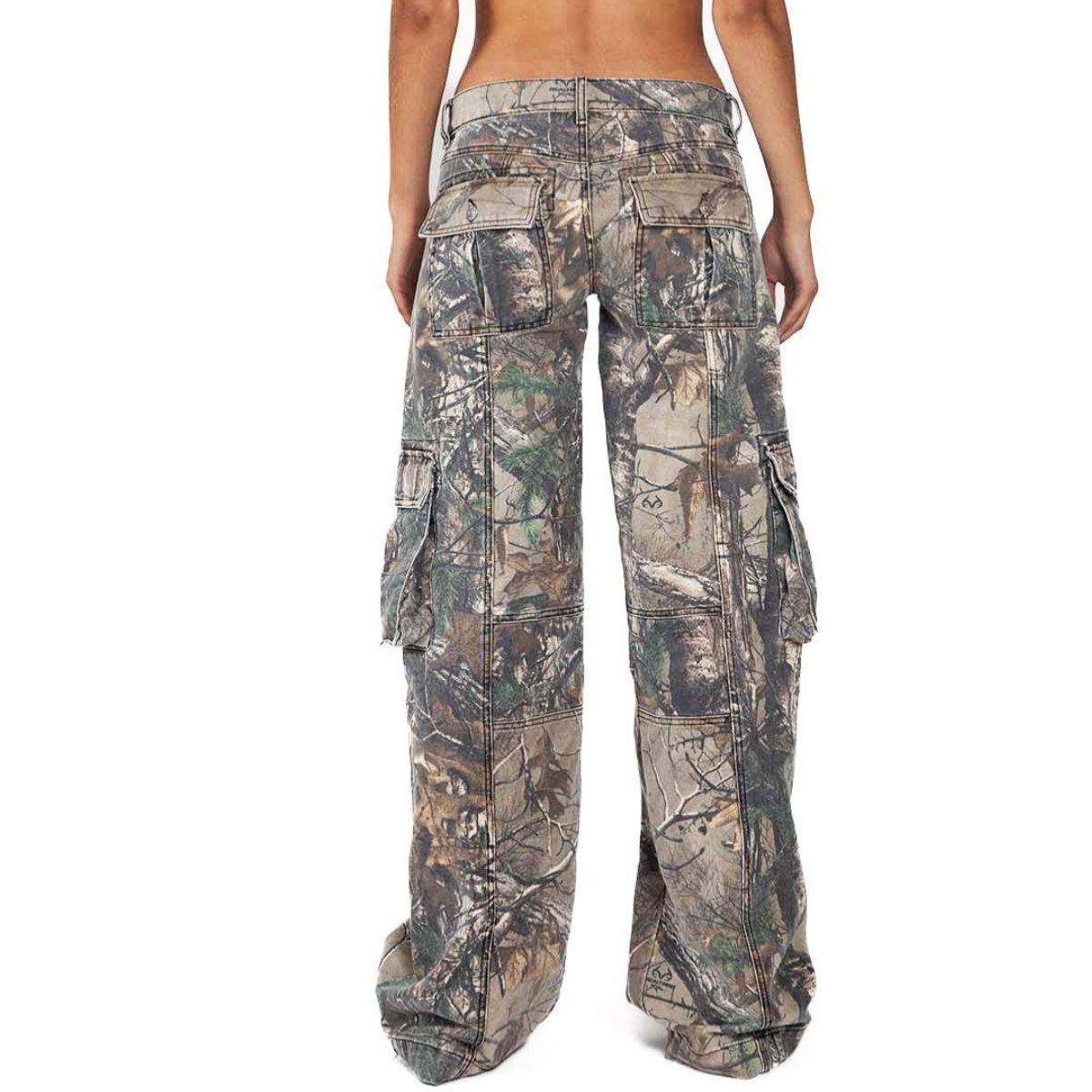 Camouflage Low-Rise Cargo Denim Pants