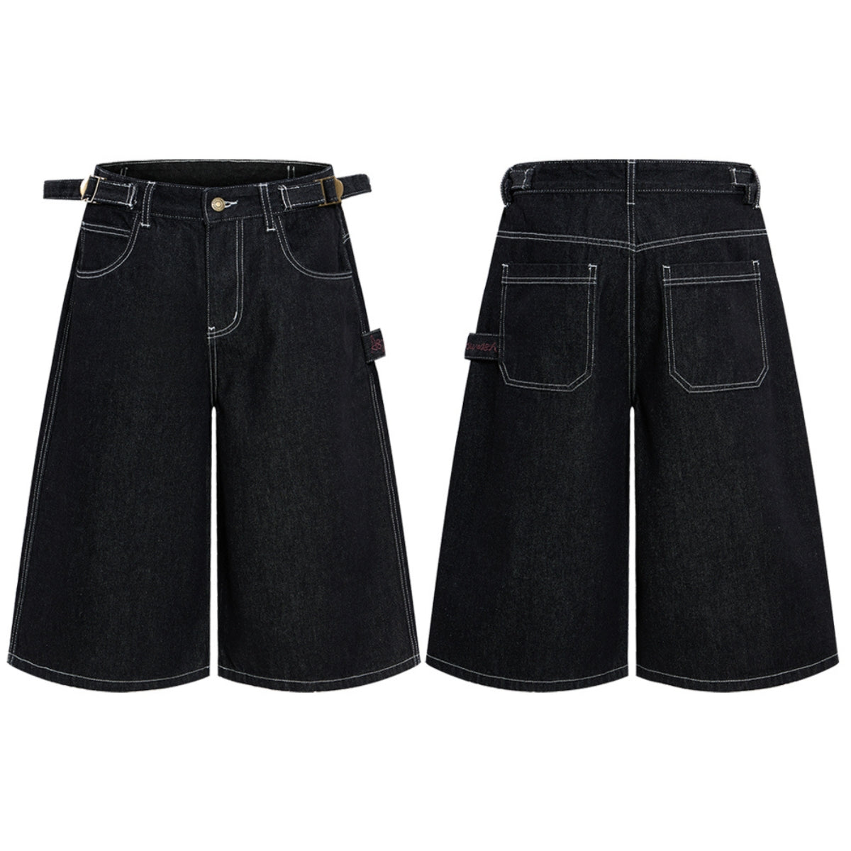 Retro Raw Denim Wide-Leg Bermuda Shorts