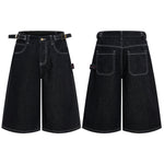 Retro Raw Denim Wide-Leg Bermuda Shorts