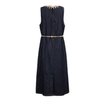 Beaded Neckline Sleeveless Denim Belted Dress