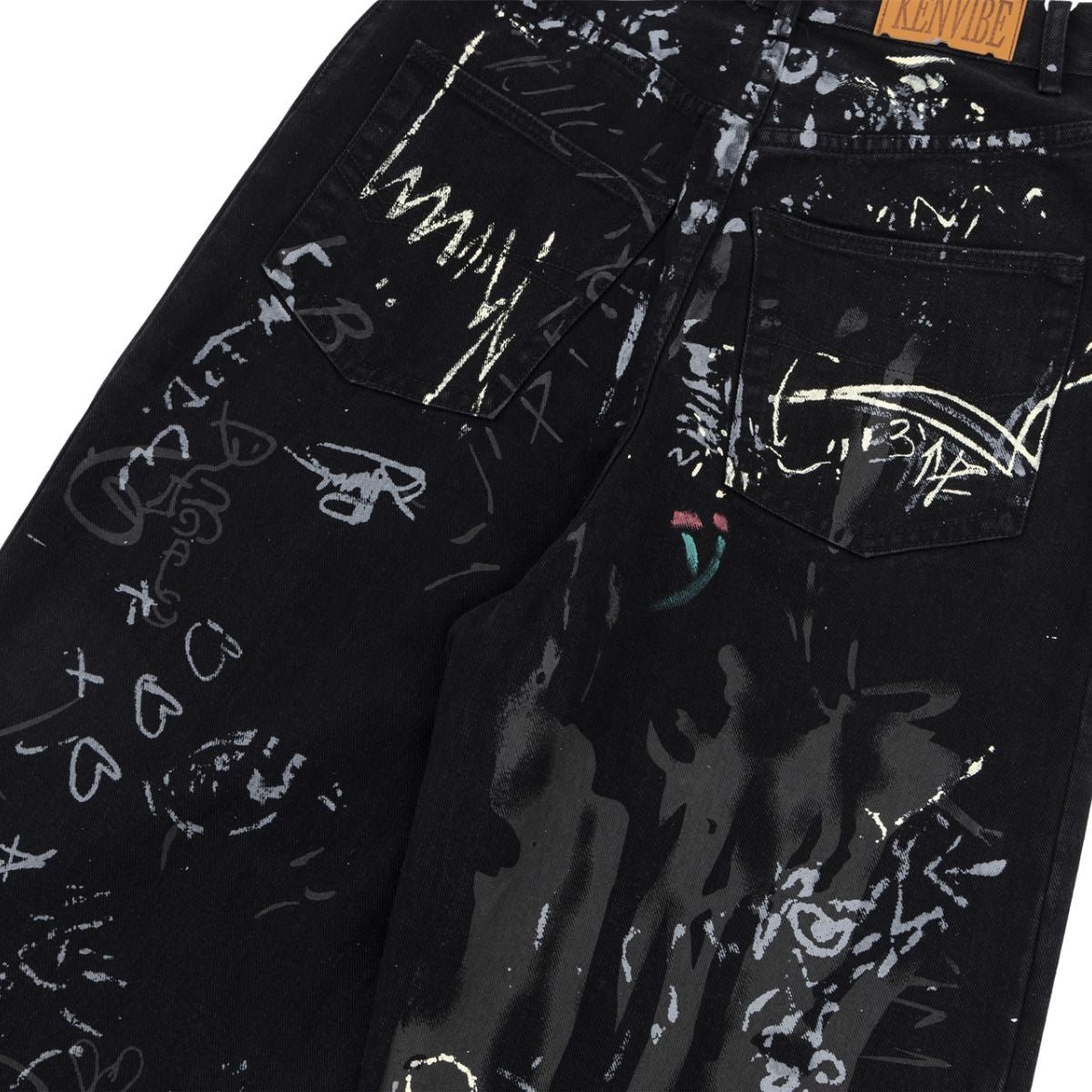 Smoke Rise Graffiti Black Wide-Leg Printed Jeans