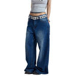 Washed Graphic Patchwork Wide Leg Denim Jeans