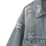 Asymmetrical Hem Cropped Ripped Denim Jacket