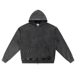 Double Slider Zip Knit Denim Hoodie