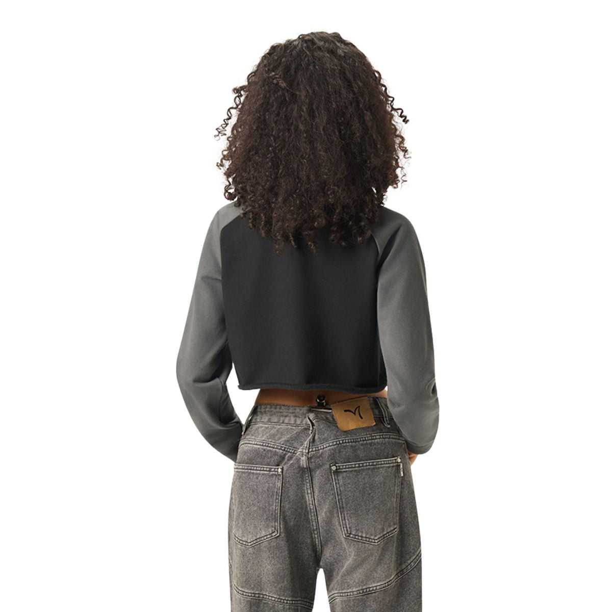 Contrasting Colors Raglan Long-Sleeve Cropped Sweatshirt