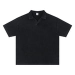 Retro Distressed Waffle Vintage Wash Polo T-Shirt