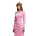 Asymmetric Neck Long Sleeve Ribbed Top