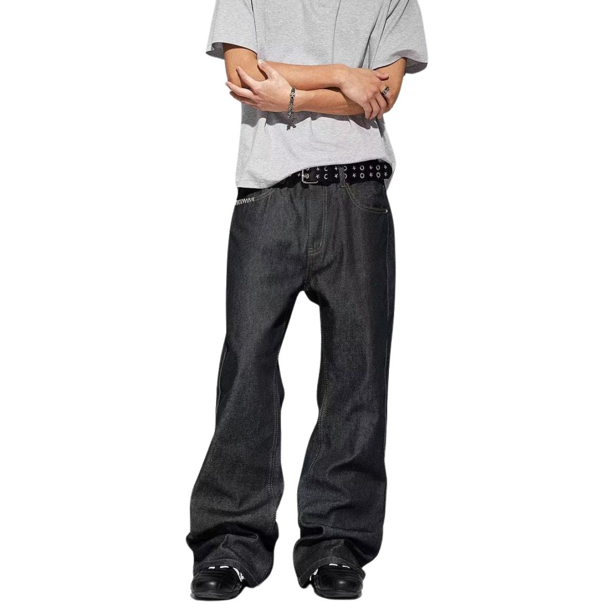 Raw Wash Wide Straight Denim Jeans
