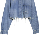 Raw Hem Cropped Ripped Denim Jacket