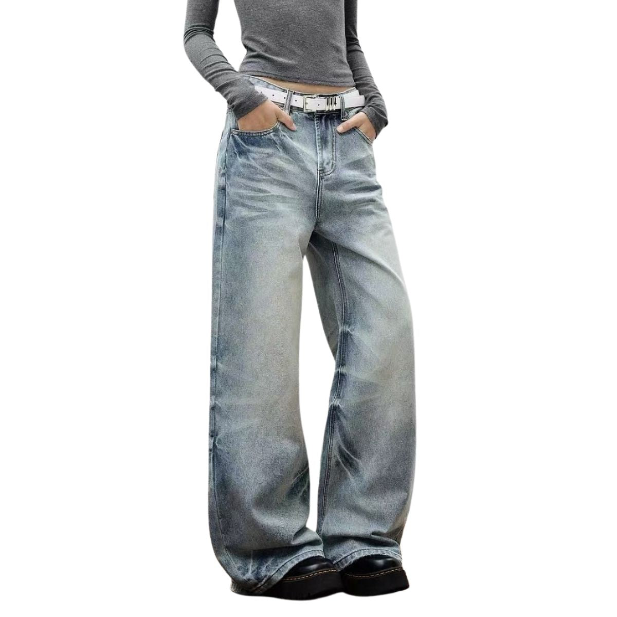 Vintage Washed Wide Leg Bootcut Denim Jeans