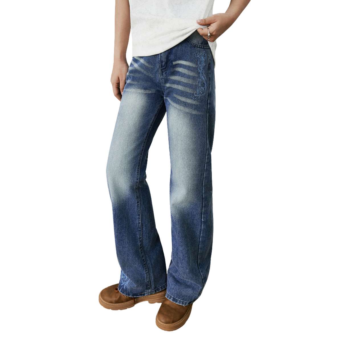 Vintage Embroidered Bootcut Denim Jeans