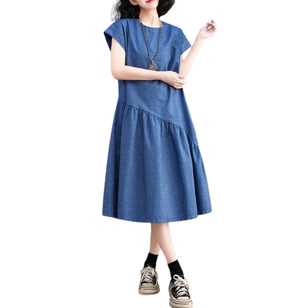 Cap Sleeve Oversized Denim Midi Dress