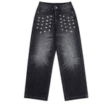 Vintage Blue Cat Whisker Studded Baggy Jeans