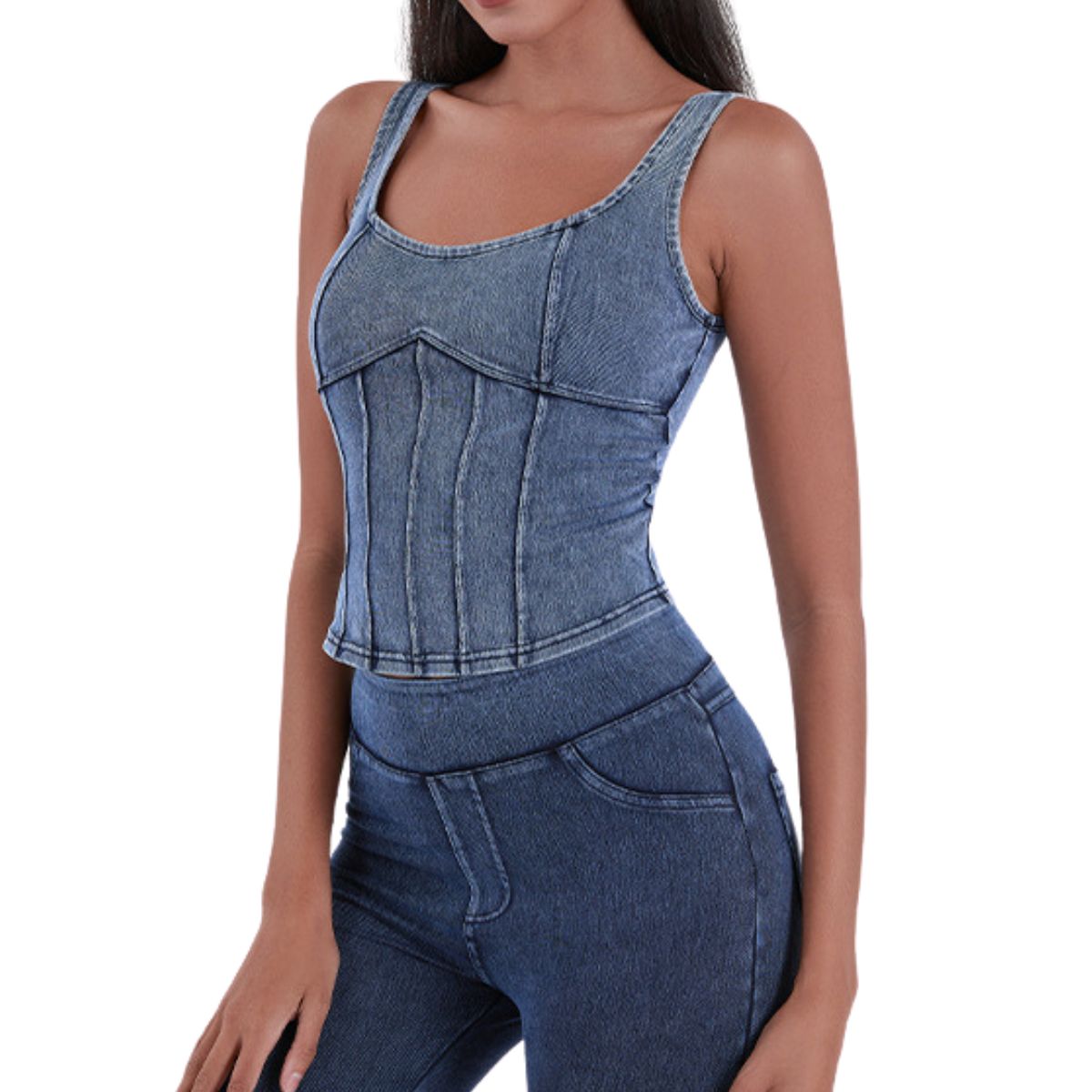Knit Denim Corset Crop Fitted Tank