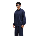 Relaxed Fit Solid Color Polo Neck Sweatshirt