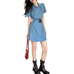 Short-Sleeve Denim Mini Shirtdress