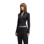 Double-Slider Zipper Fleece Cropped Sweatshirt