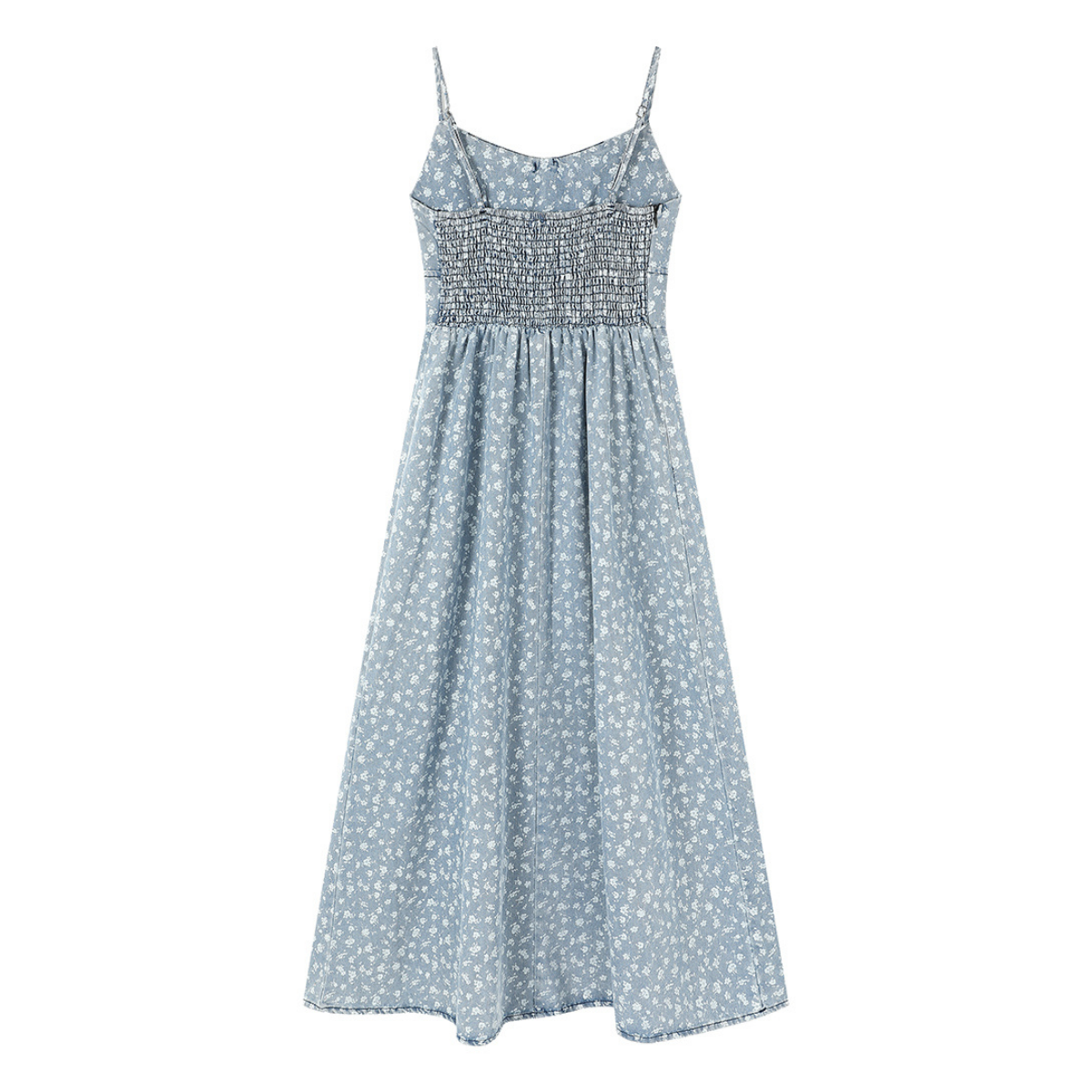 Floral Print Denim Spaghetti-Strap Dress