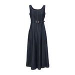 Dark Denim Belted Sleeveless Midi Dress