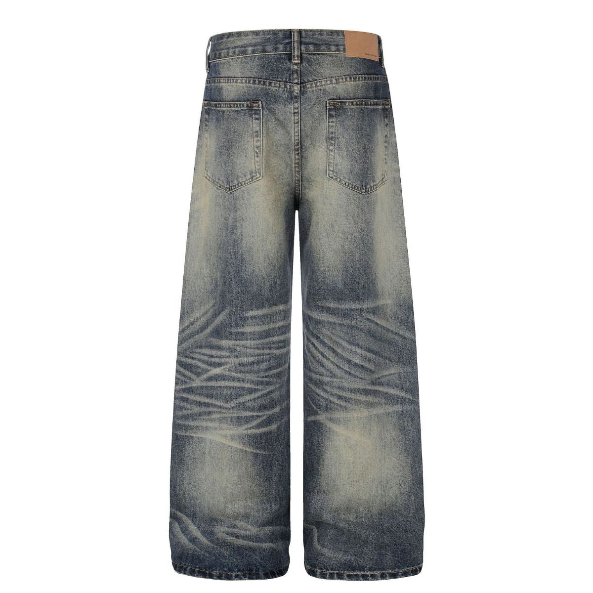 Vintage Washed Wide Leg Whiskered Jeans