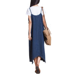Asymmetrical Hem Denim Slip Midi Dress