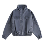 Stand Collar Vintage Washed Short-sleeved Denim Baseball Jacket