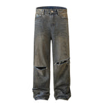 Wrinkle Wash Heavy Ripped Denim Pants