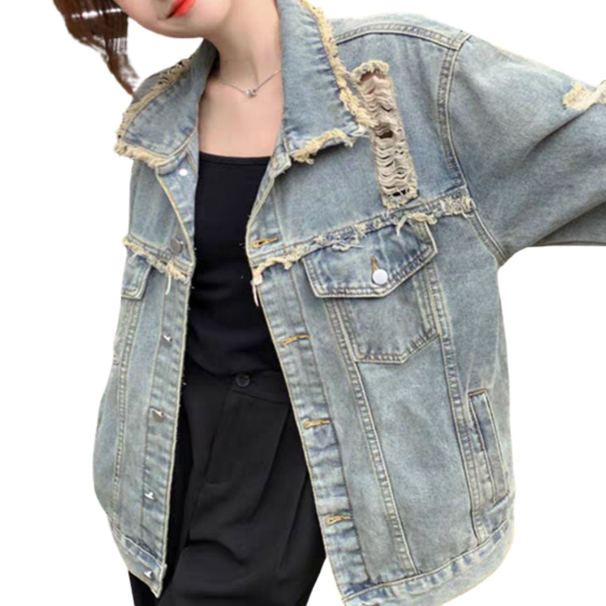 Baggy Fit Ripped Denim Jacket