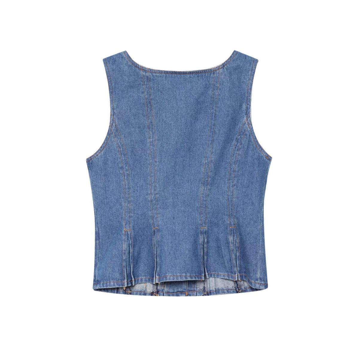 Button-Front Pleated Denim Tank Top