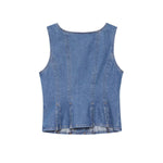 Button-Front Pleated Denim Tank Top