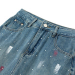 Rhinestone Embellished Paint-Splattered Mini Skirt