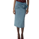 Floral Appliqu¨¦ Denim Midi Skirt