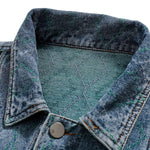 Zipper Design Chinese Ethnic Pattern Patchwork Denim Jacket