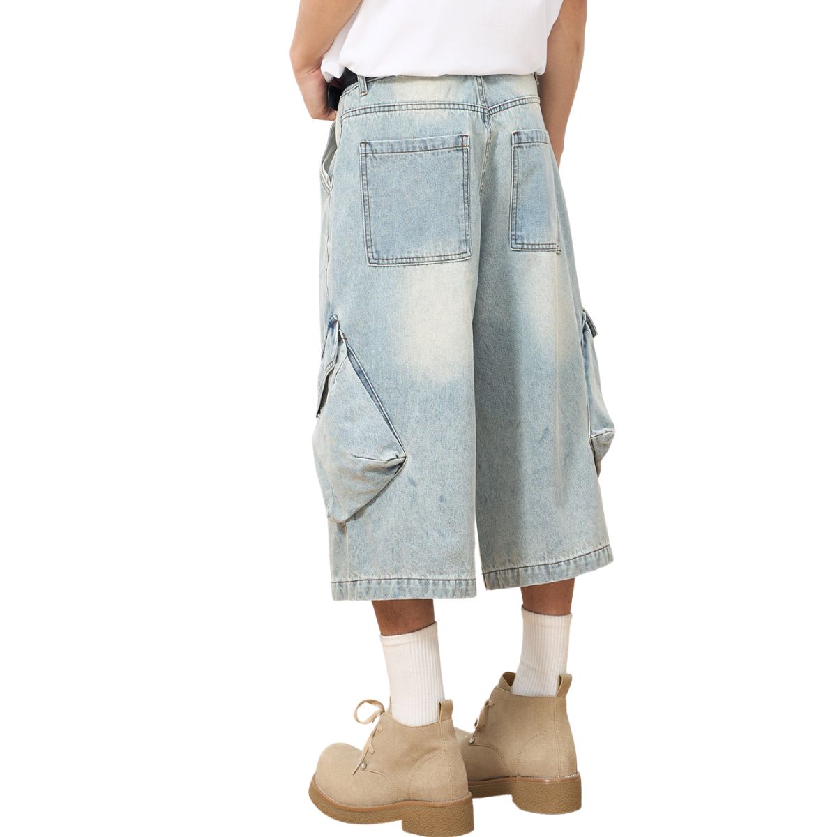 Baggy Cargo Denim Cropped Pants