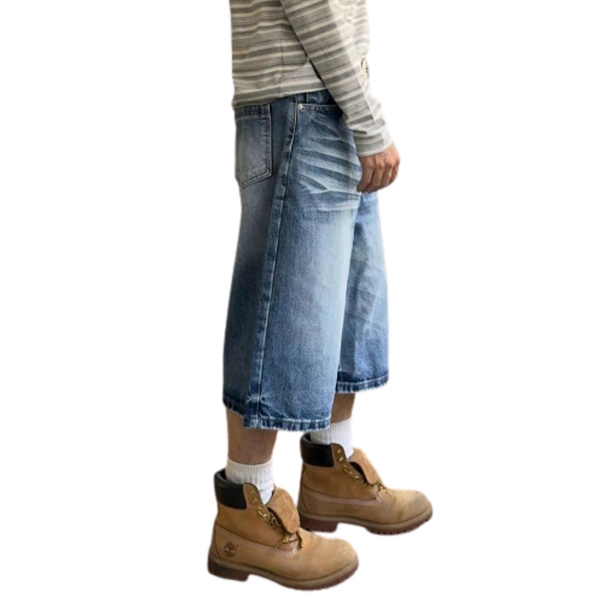 Stretch Whiskered Wide Leg Denim Shorts