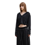 Ruched Waist Cotton Cropped Hoodie