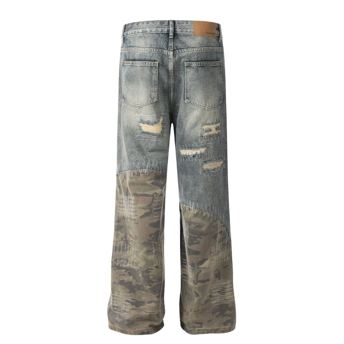 Smoke Rise Stitched Camo Ripped Denim Jeans