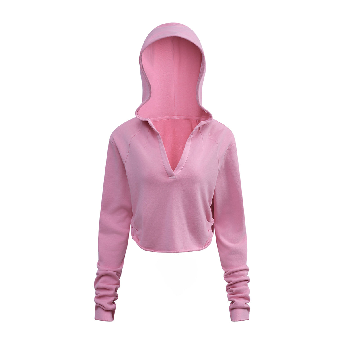 Ruched Waist Cotton Cropped Hoodie