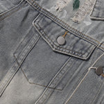 Paint-Spray Ripped Denim Trucker Jacket