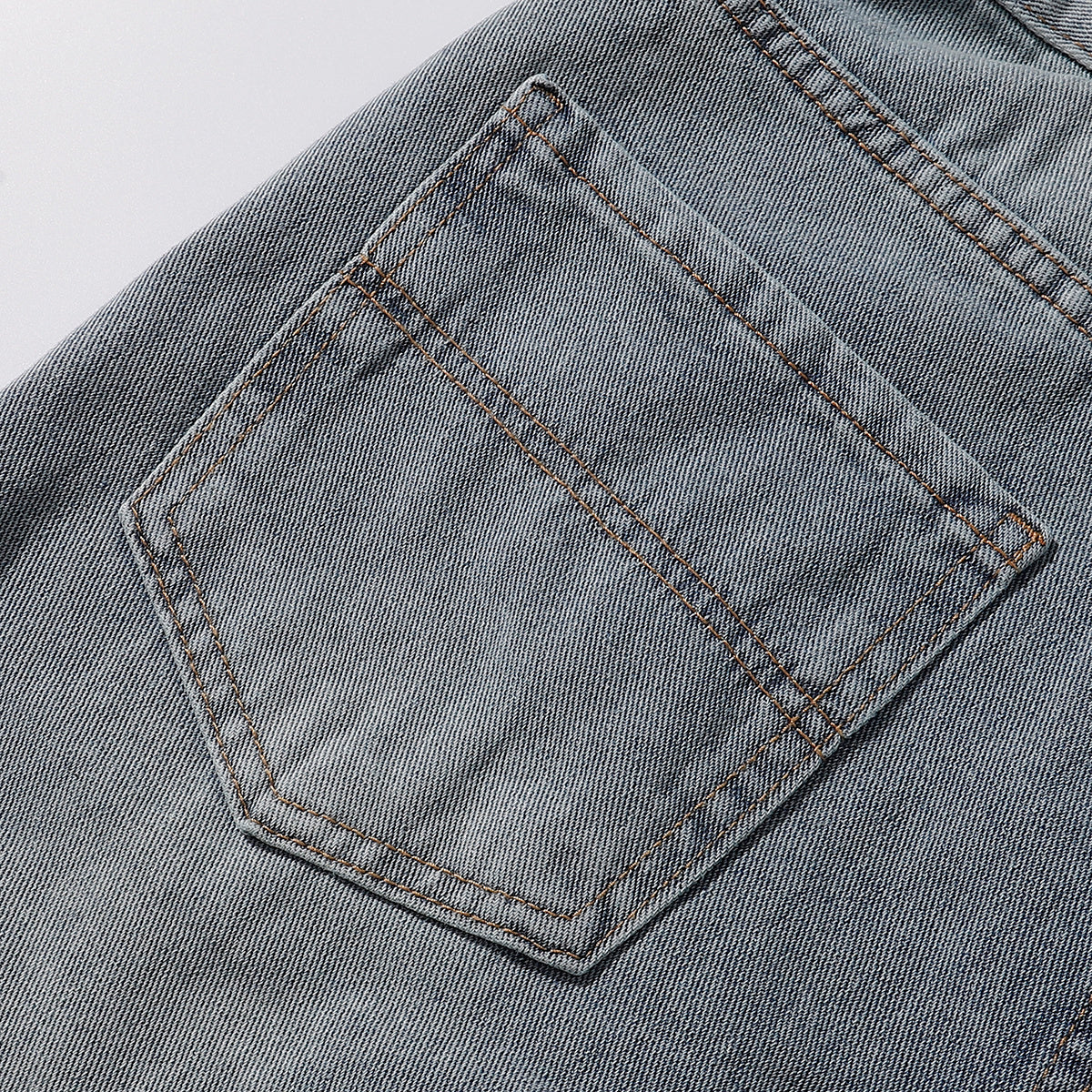 Panel Stitching Detail Light Wash Denim Shorts