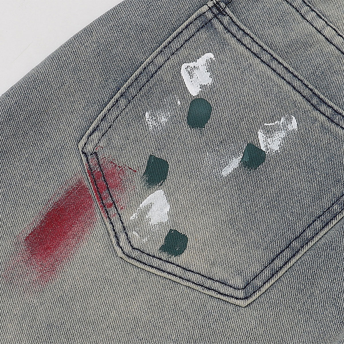 Paint Splatter Distressed Wide Leg Denim