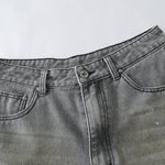 Splash Print Distressed Wash Denim Bermuda Shorts