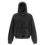 Front Pocket Button Detail Oversized Washed Hoodie