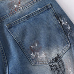Distressed Paint Splatter Barrel-Leg Jeans