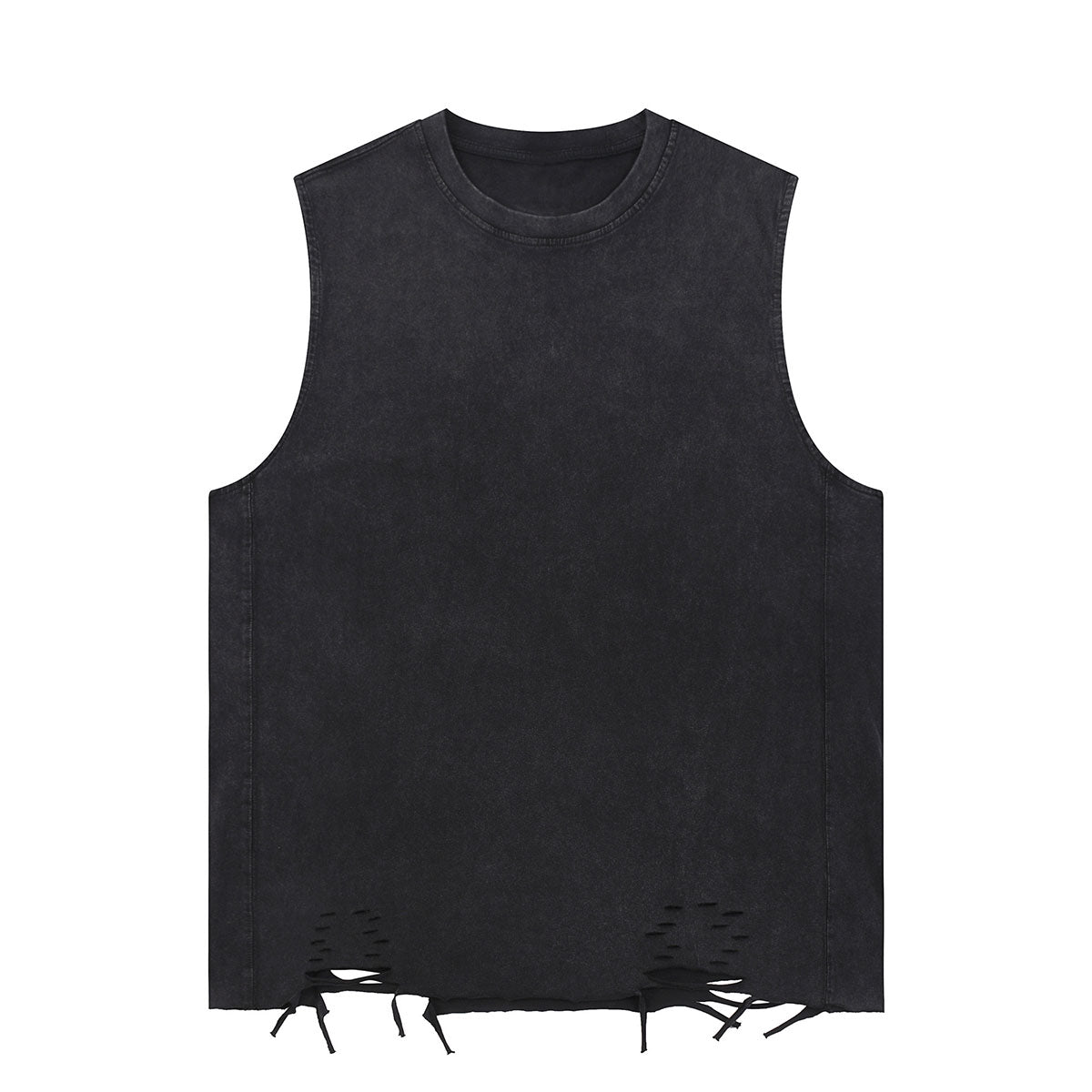 Black Washed Cotton Ripped Muscle Tank 275gsm