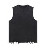 Black Washed Cotton Ripped Muscle Tank 275gsm