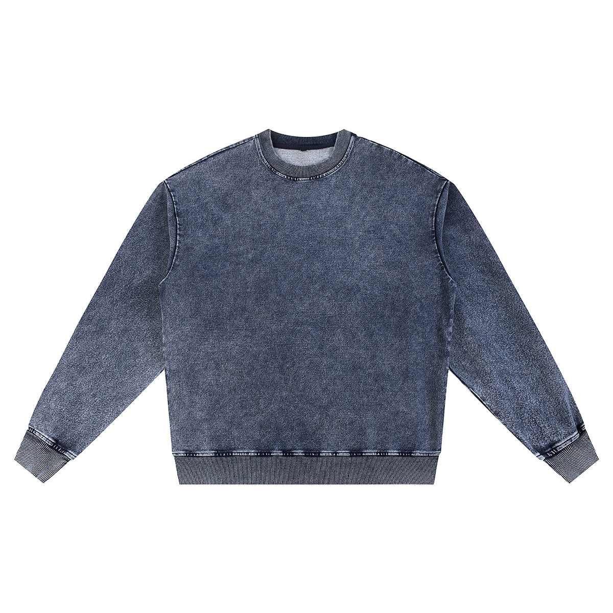 Crew Neck Washed Knit Denim Sweatshirt