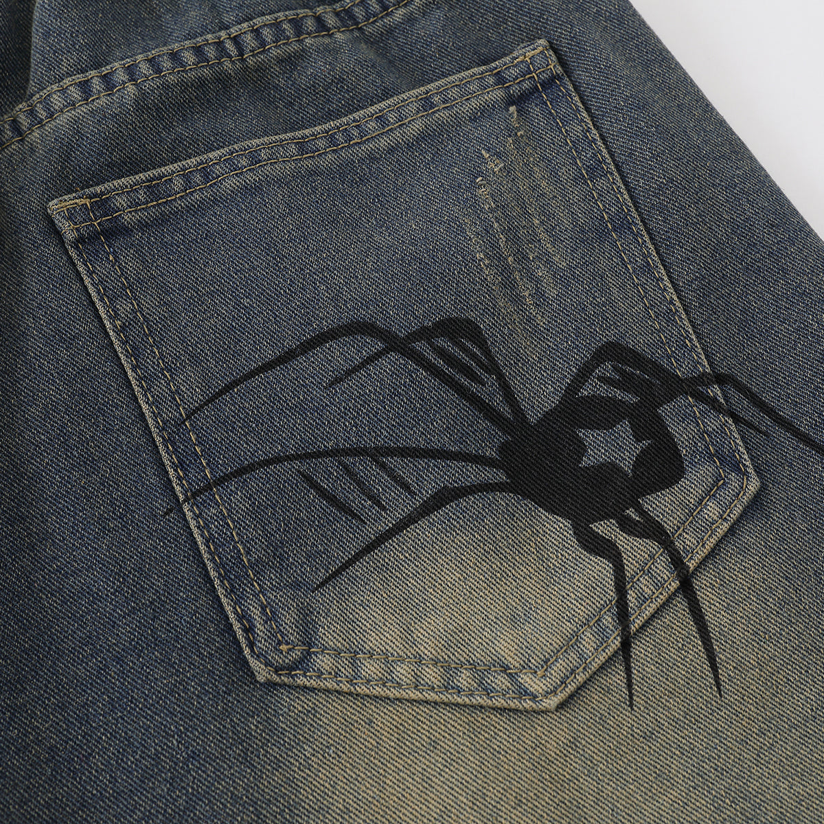 Spider & Web Print Denim Bermuda Shorts
